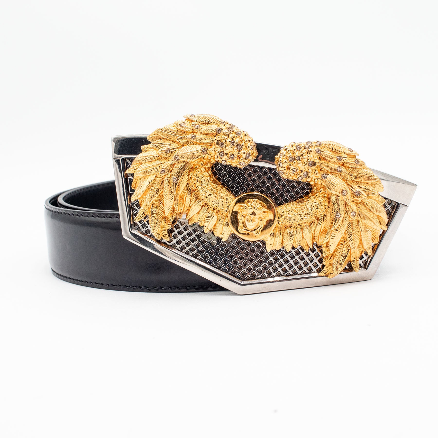 Versace Medusa Head Two Tone Buckle Black Belt