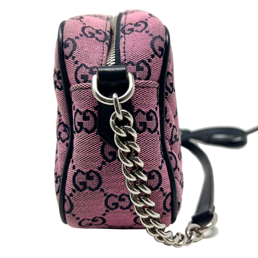 Gucci GG Marmont Diagonal Quilted Pink Fabric GG Canvas Shoulder Bag