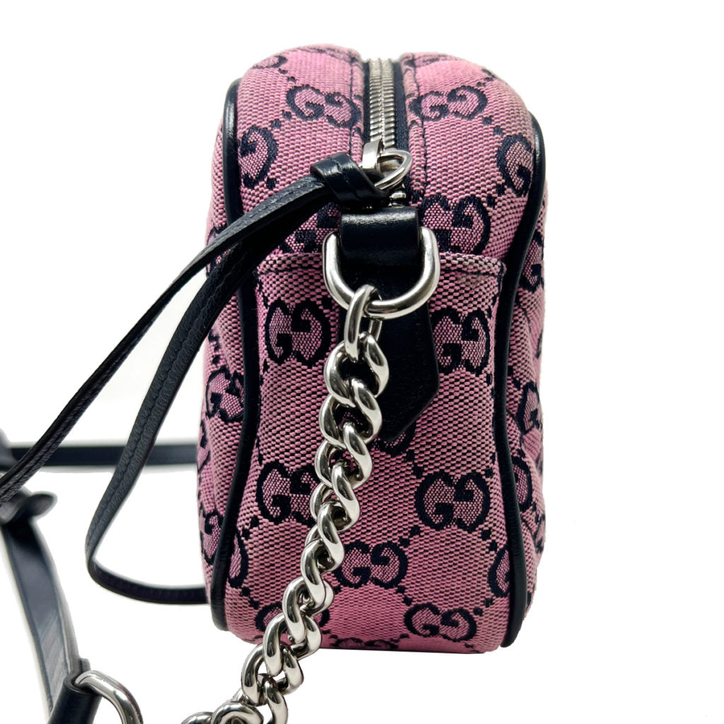 Gucci GG Marmont Diagonal Quilted Pink Fabric GG Canvas Shoulder Bag