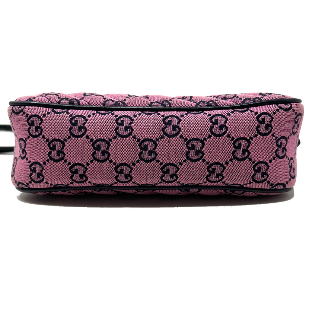Gucci GG Marmont Diagonal Quilted Pink Fabric GG Canvas Shoulder Bag