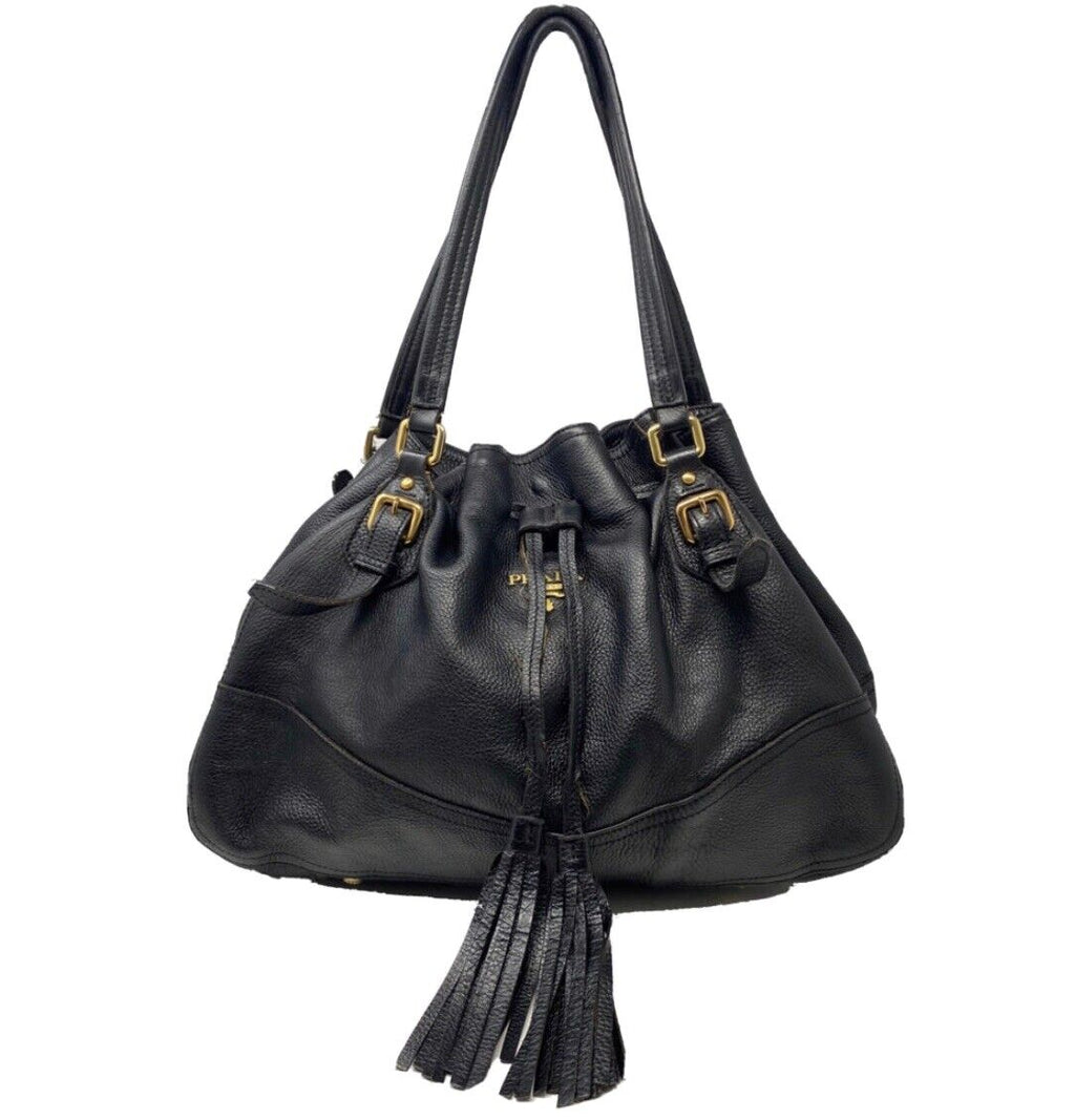 Prada Cervo Antik Drawstring Tassel Deerskin Soft Leather Tote Handbag