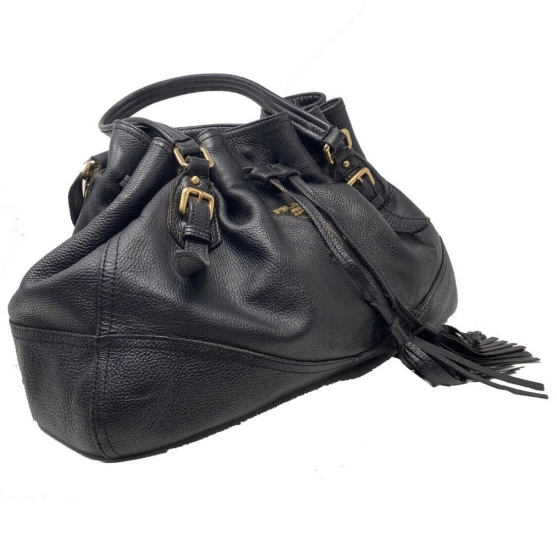 Prada Cervo Antik Drawstring Tassel Deerskin Soft Leather Tote Handbag