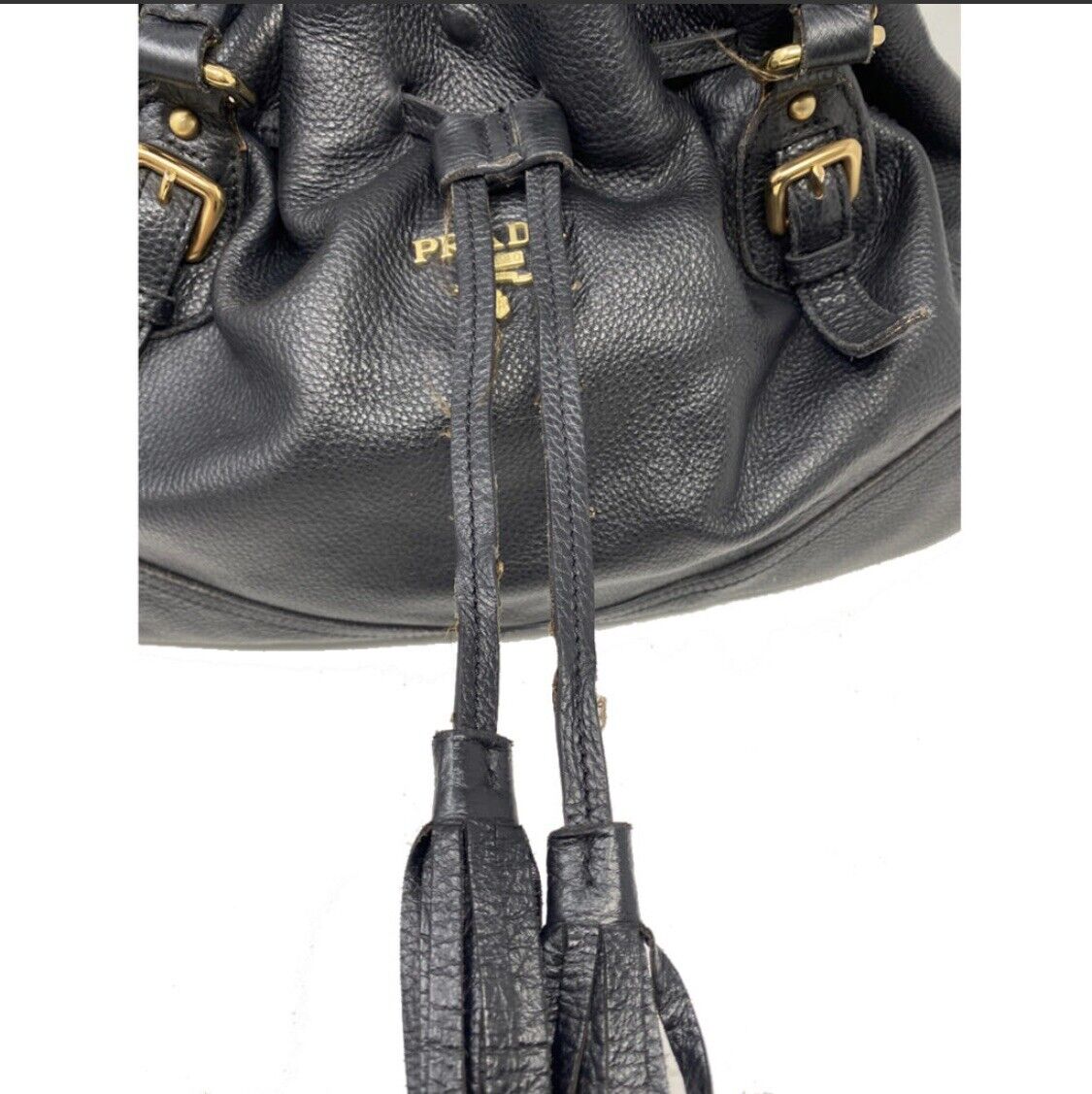 Prada Cervo Antik Drawstring Tassel Deerskin Soft Leather Tote Handbag