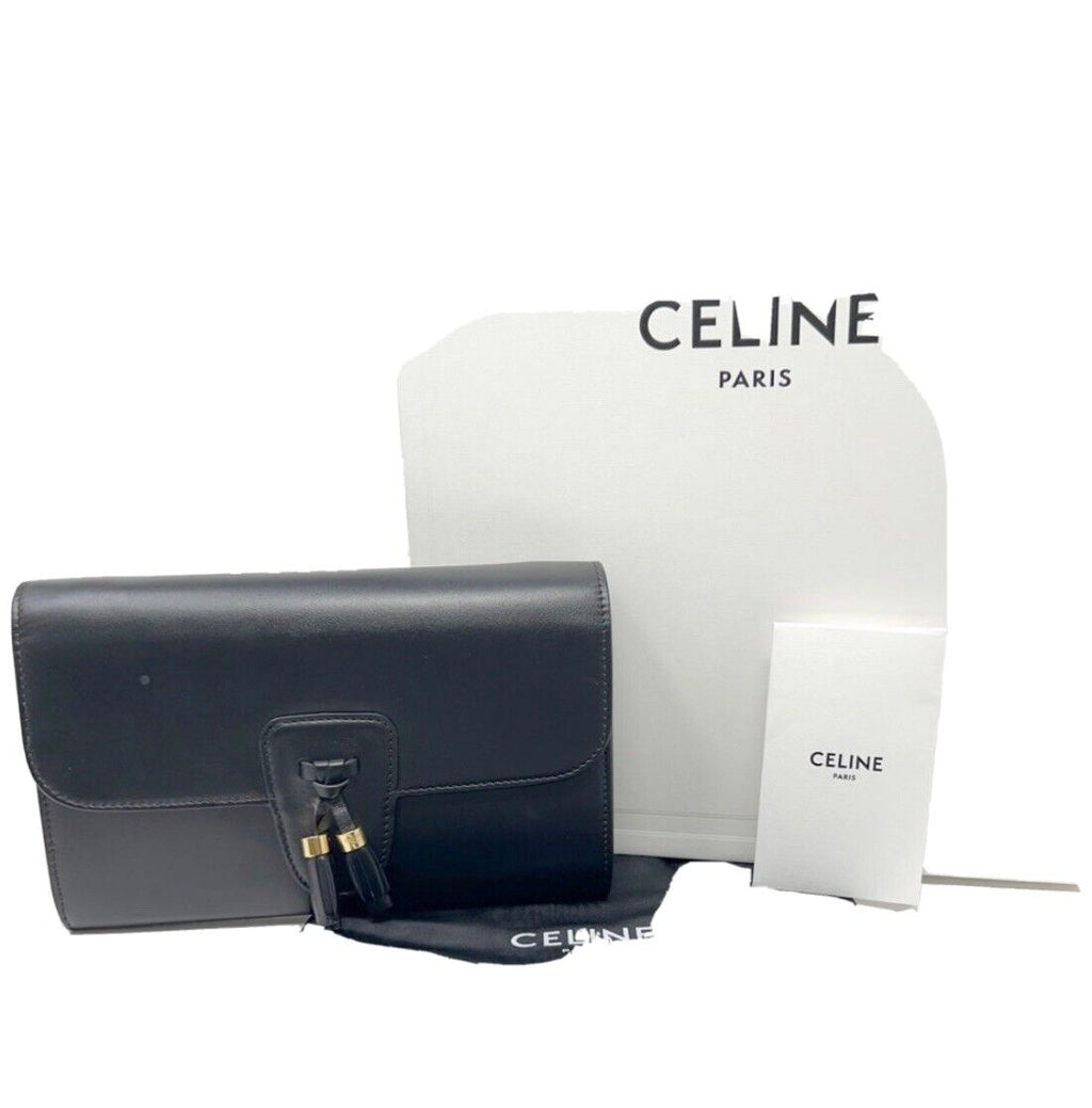 Celine Tassels Black Leather Wallet on Strap