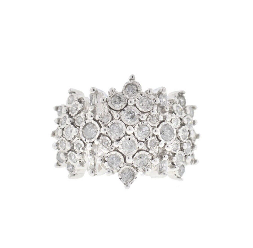 10k White Gold Large Cluster Diamond Ring