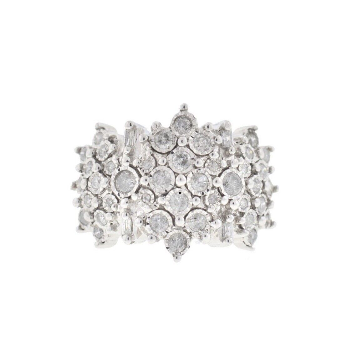10k White Gold Large Cluster Diamond Ring