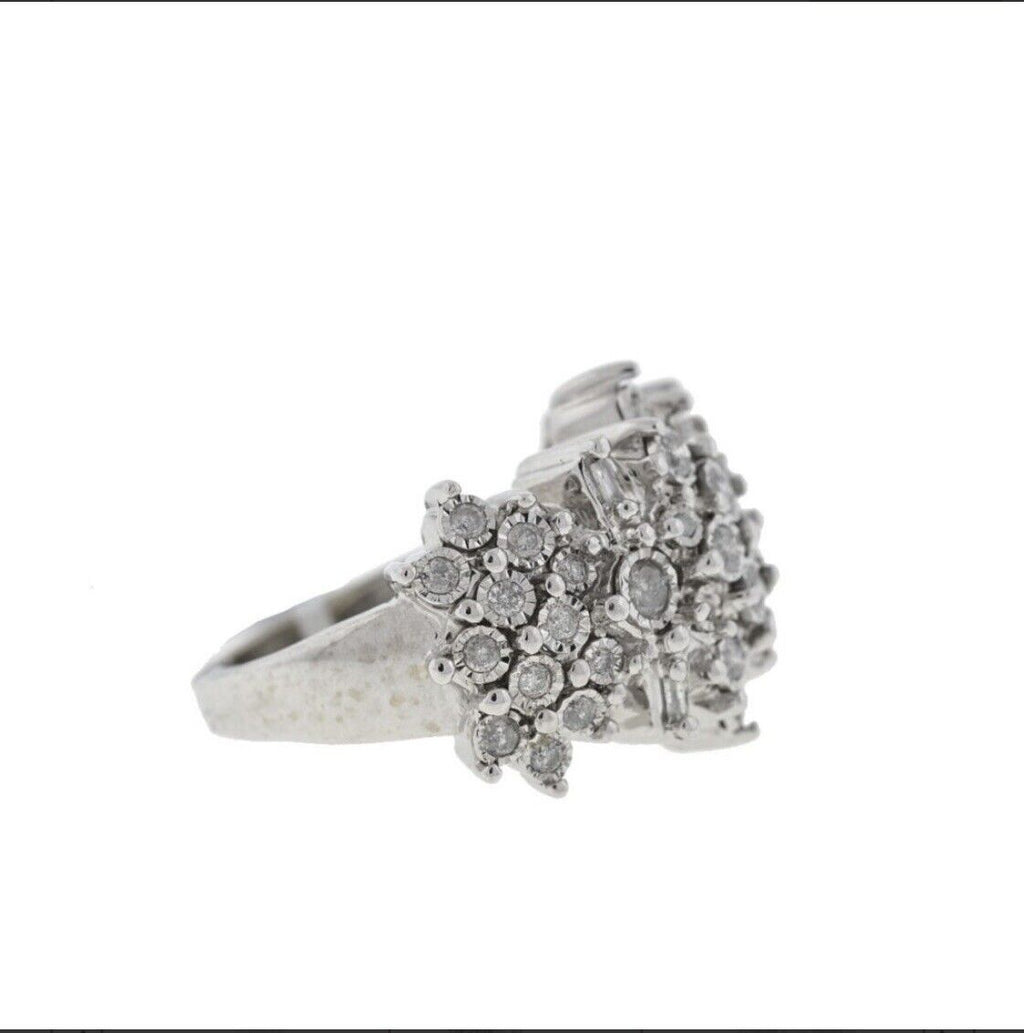 10k White Gold Large Cluster Diamond Ring