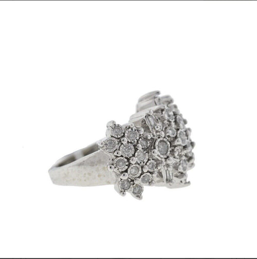 10k White Gold Large Cluster Diamond Ring