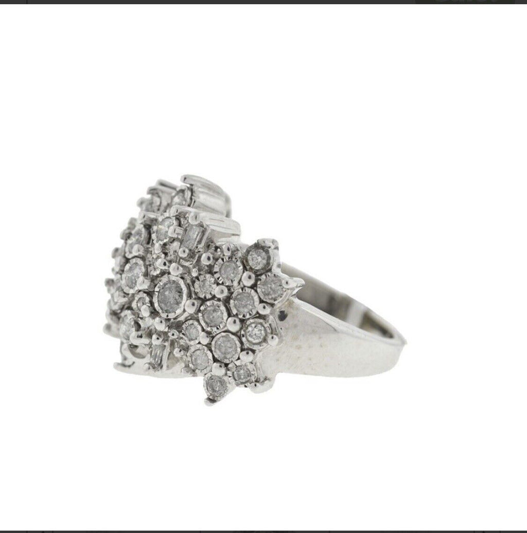 10k White Gold Large Cluster Diamond Ring