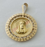 14kt Yellow Gold Jesus Head , Round Pendent