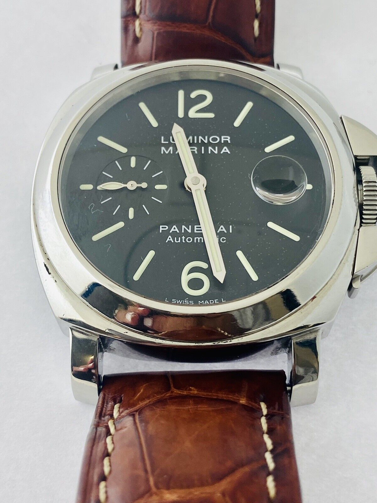 Panerai Luminor Marina PAM104 Stainless Steel Leather Strap Watch