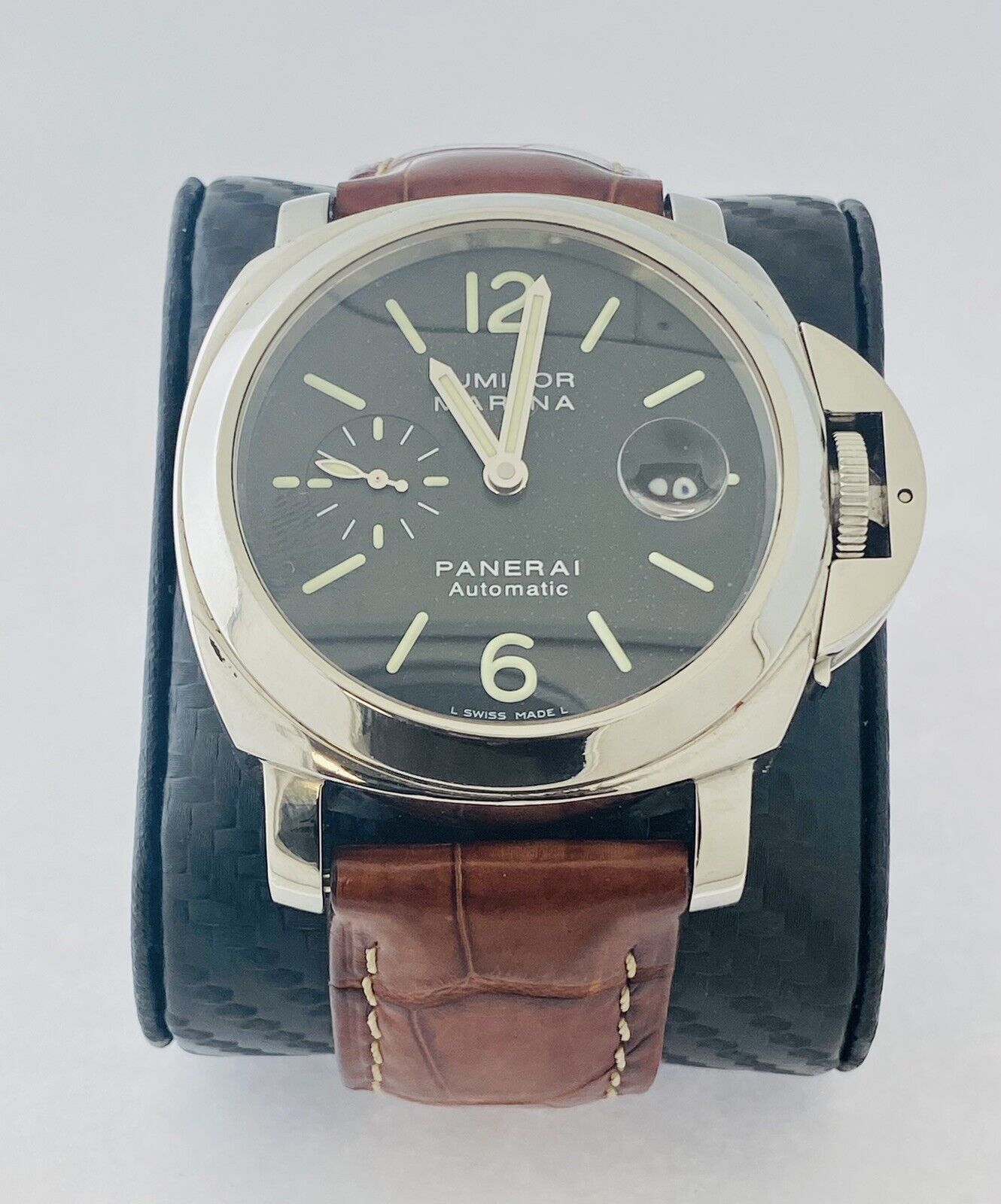 Panerai Luminor Marina PAM104 Stainless Steel Leather Strap Watch