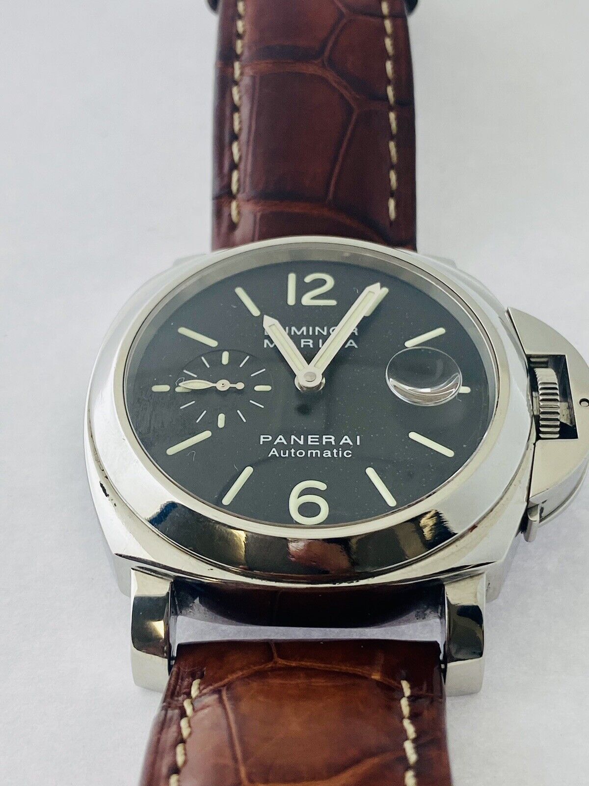 Panerai Luminor Marina PAM104 Stainless Steel Leather Strap Watch