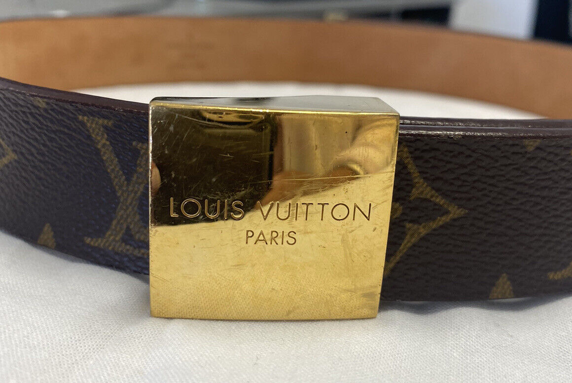 LOUIS VUITTON Ceinture Carre Buckle Gold & Black Leather Belt