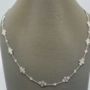 18kt White Gold Diamond Floral Stations Necklace