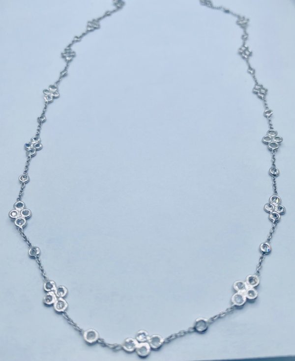 18kt White Gold Diamond Floral Stations Necklace