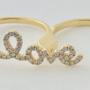 18kt Yellow Gold , Diamond Double Finger "LOVE" Ring