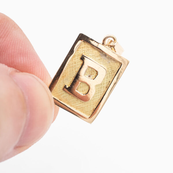 18k Yellow Gold Rectangle "B" Initial Pendant - Image 3