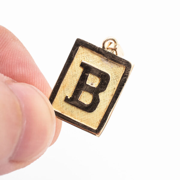 18k Yellow Gold Rectangle "B" Initial Pendant - Image 2