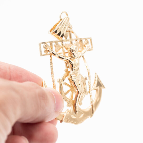 14k Yellow Gold Jesus Anchor Pendant - Image 4