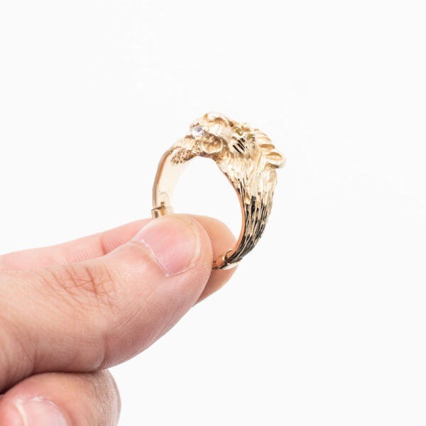 14k Yellow Gold Lion Head Ring - Image 4