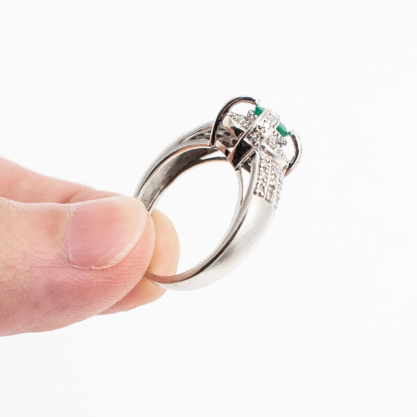 14k White Gold Oval Gemstone & Diamond Pave Ring - Image 3