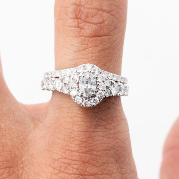 14k White Gold Round Diamond Halo Engagement Ring & Band Set - Image 13