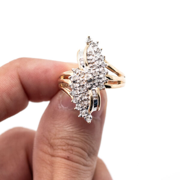 10k Yellow Gold Round & Baguette Shield Ring - Image 2