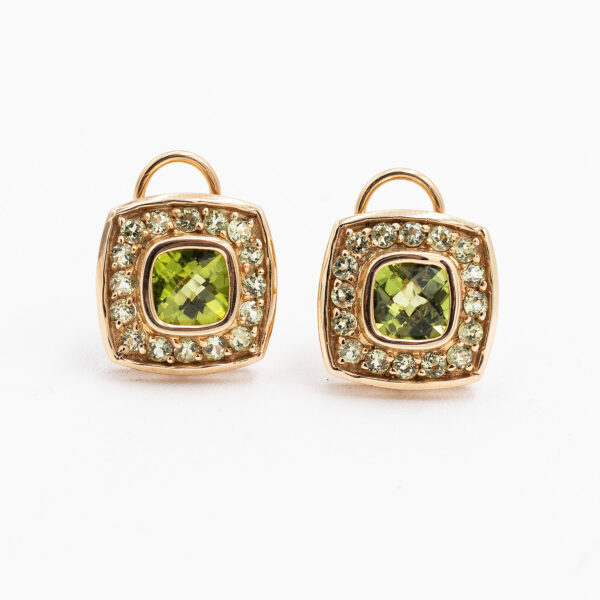 14k Yellow Gold Green Gemstone Omega Earrings - Image 5
