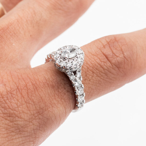 14k White Gold Round Diamond Halo Engagement Ring & Band Set - Image 6