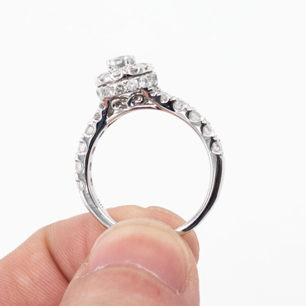 14k White Gold Round Diamond Halo Engagement Ring & Band Set - Image 4