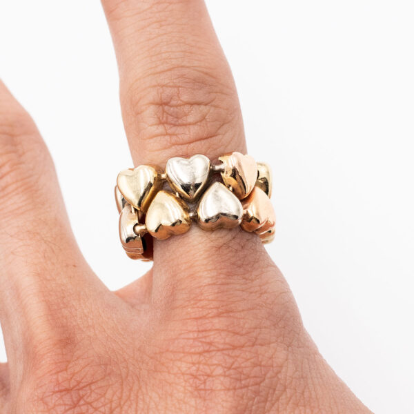 18k Yellow Gold Double Heart Collapsible Ring - Image 6