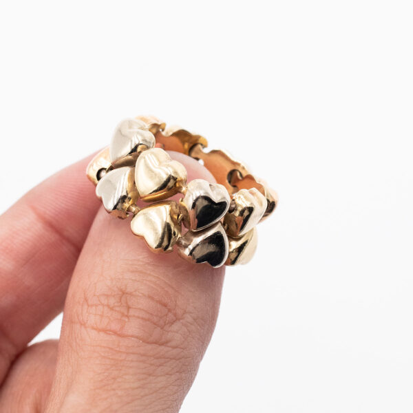 18k Yellow Gold Double Heart Collapsible Ring - Image 5