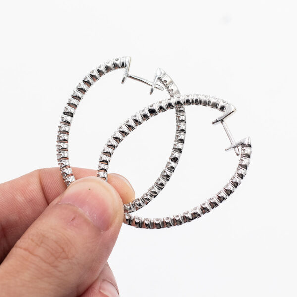 14k White Gold 2ctw Round Diamond Inside Out Hoops - Image 5