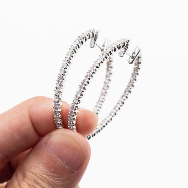 14k White Gold 2ctw Round Diamond Inside Out Hoops - Image 4