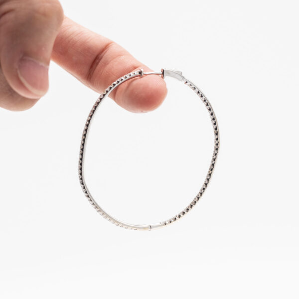 18k White Gold Round Diamond Inside Out Hoop Earrings - Image 5