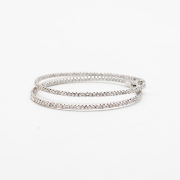 18k White Gold Round Diamond Inside Out Hoop Earrings - Image 4