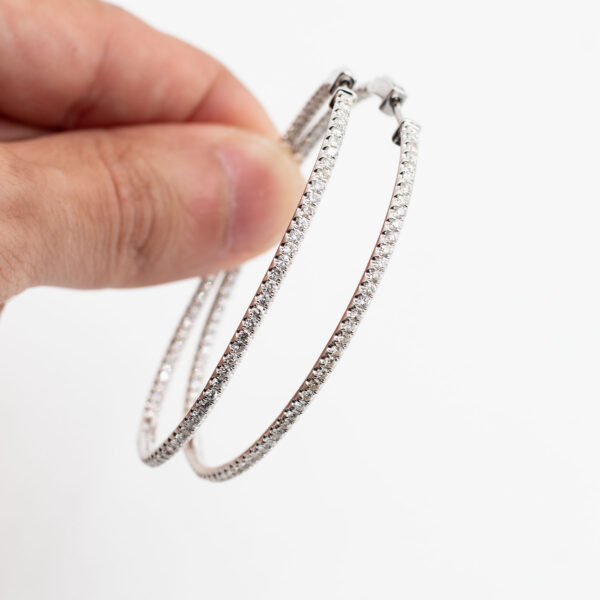 18k White Gold Round Diamond Inside Out Hoop Earrings - Image 3