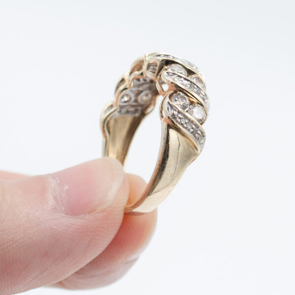 10k Yellow Gold Diamond Spiral Vintage Ring - Image 3