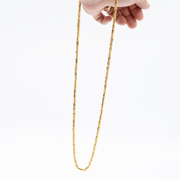 18k Yellow Gold Vintage Bamboo Link Chain Necklace - Image 6