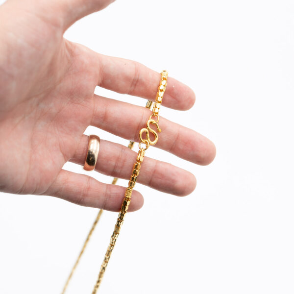 18k Yellow Gold Vintage Bamboo Link Chain Necklace - Image 5