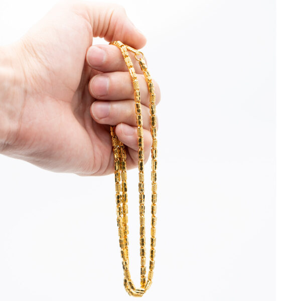 18k Yellow Gold Vintage Bamboo Link Chain Necklace - Image 4