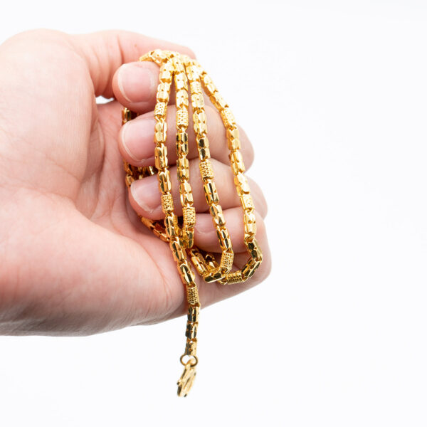 18k Yellow Gold Vintage Bamboo Link Chain Necklace - Image 3