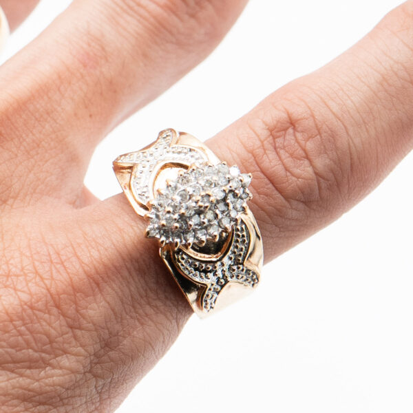 10k Yellow Gold Vintage Diamond Pave Shield Ring - Image 6