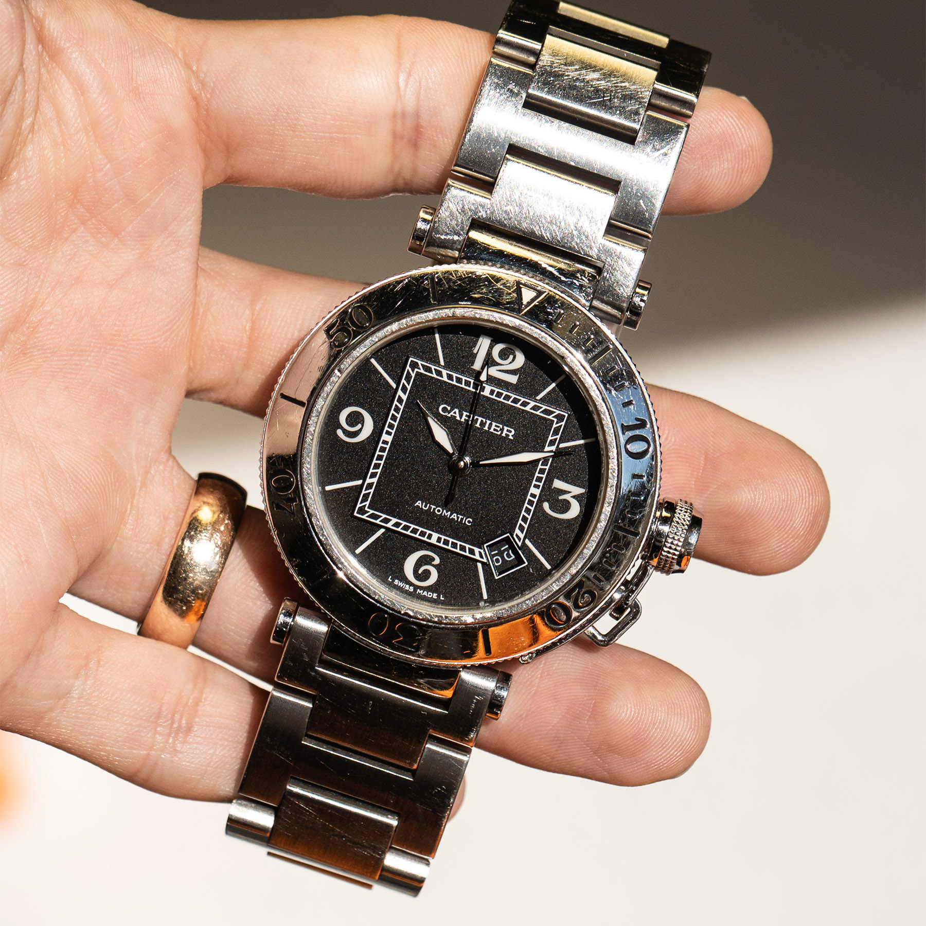 Cartier Pasha Stainless Steel Black Dial Mens Watch