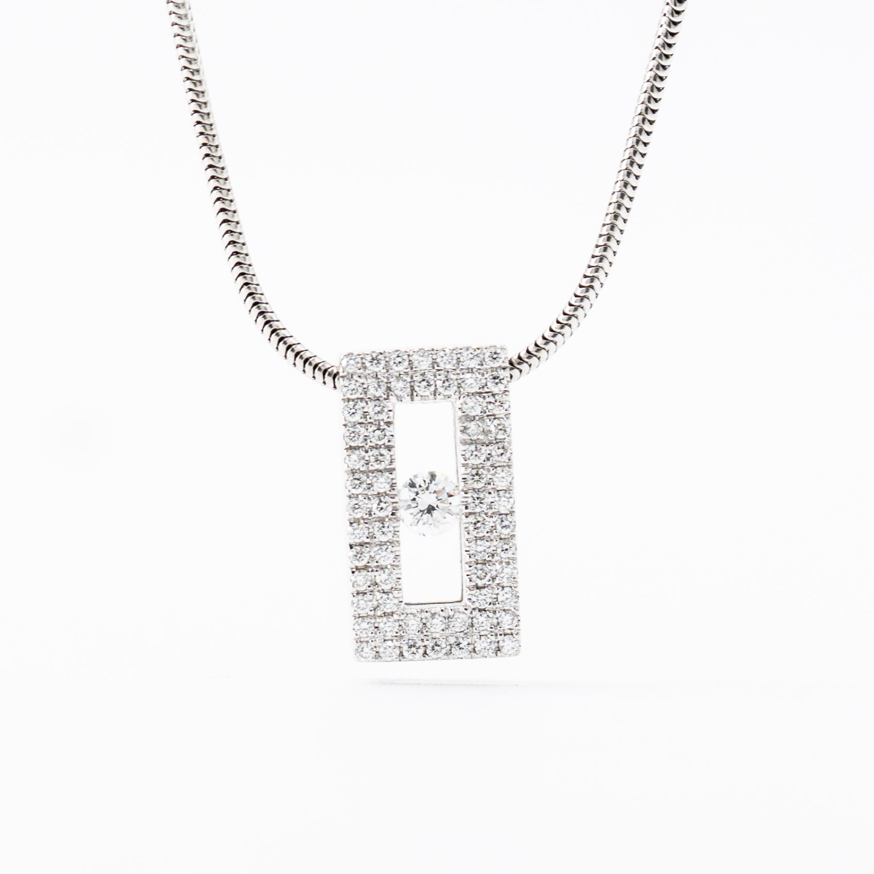 14k White Gold Diamond Pave Bezel Set Pendant on Snake Chain - Image 6
