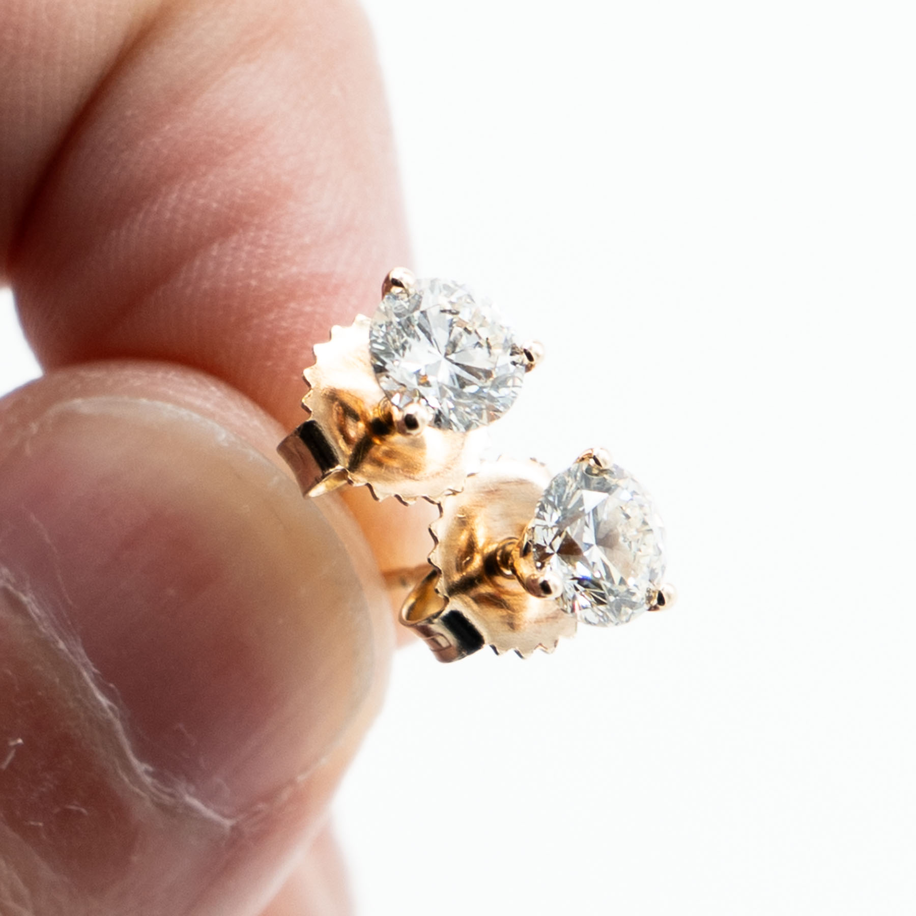 14k Yellow Gold Lab Grown Round Cut Diamond Stud Earrings - Image 4