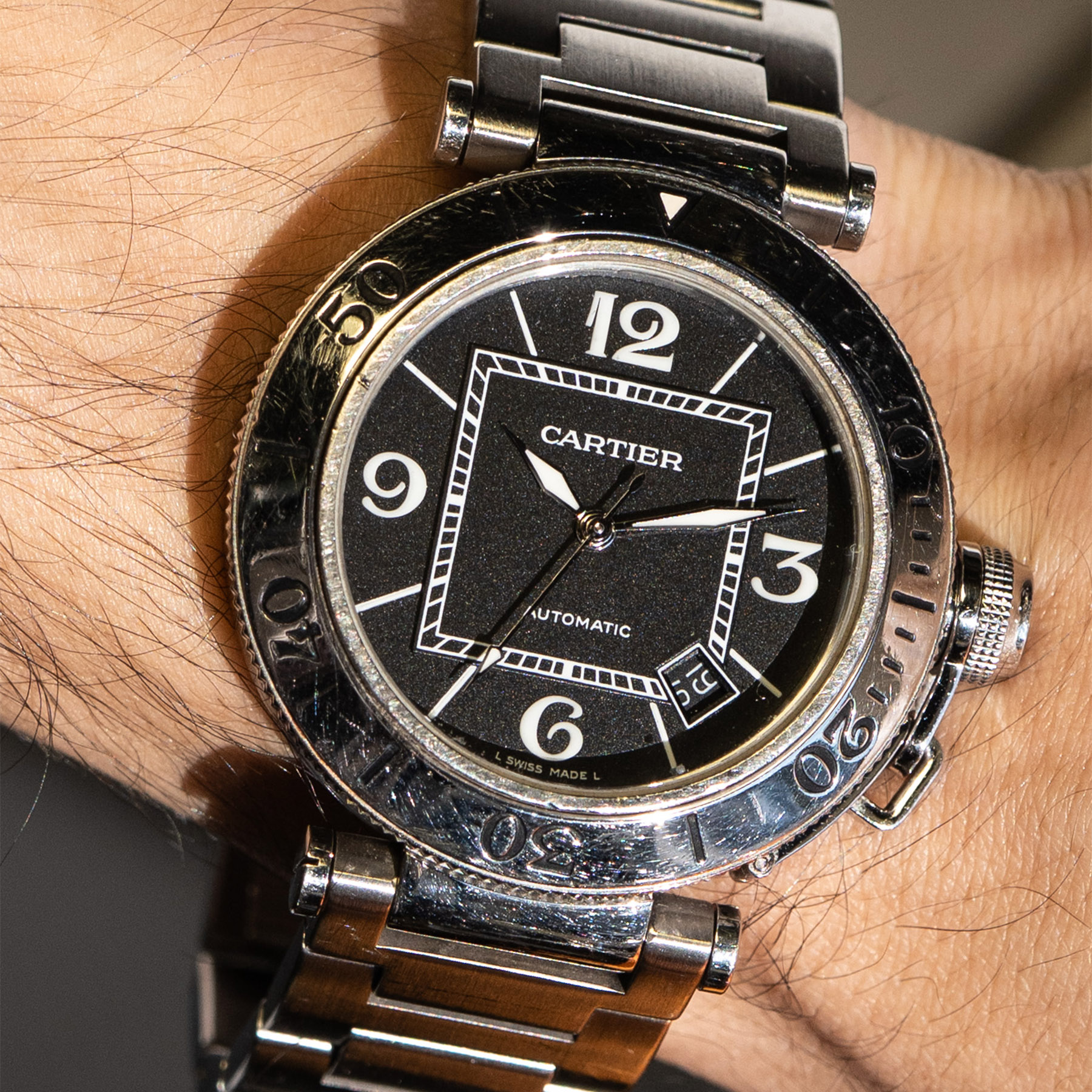 Cartier Pasha Stainless Steel Black Dial Mens Watch - Image 2