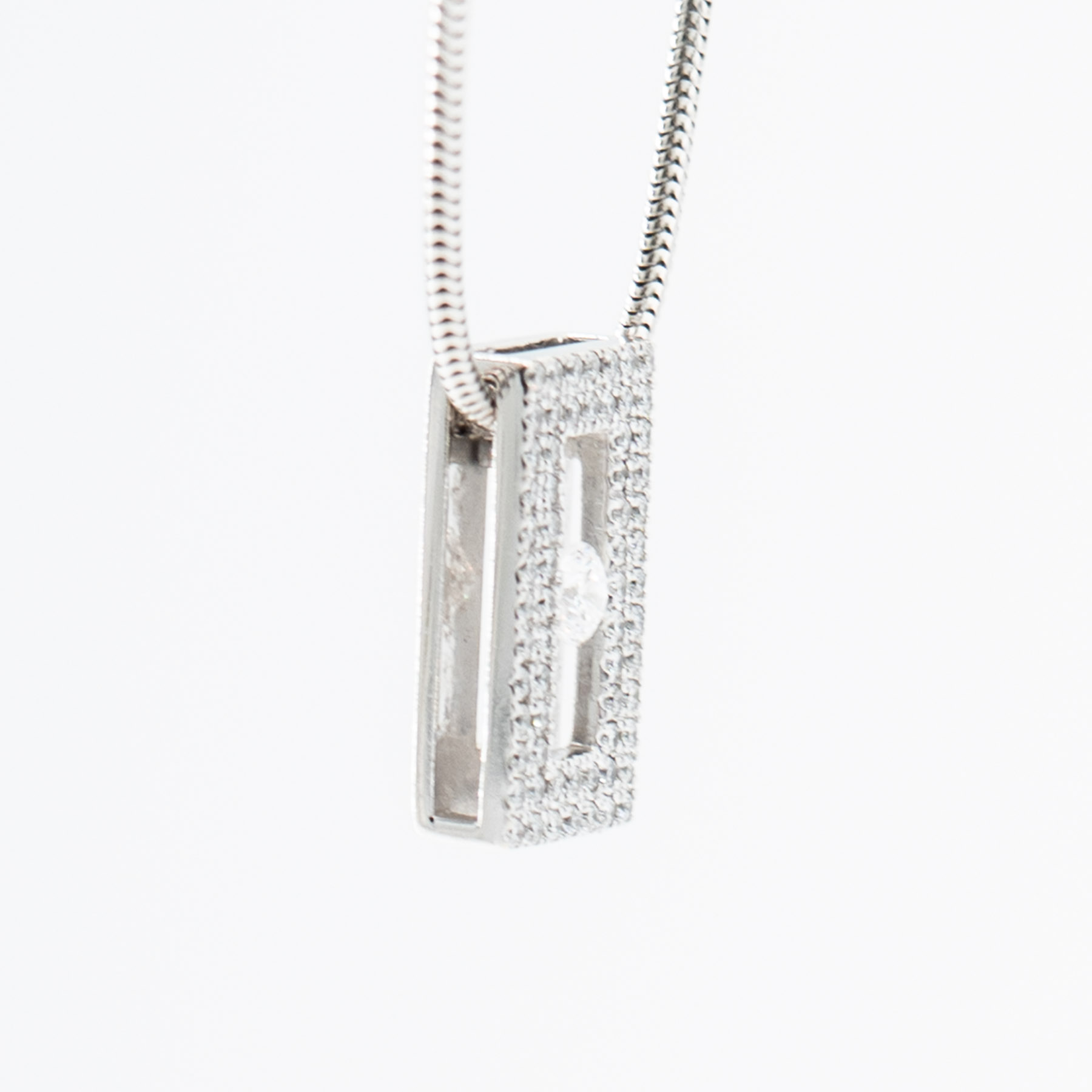 14k White Gold Diamond Pave Bezel Set Pendant on Snake Chain - Image 3